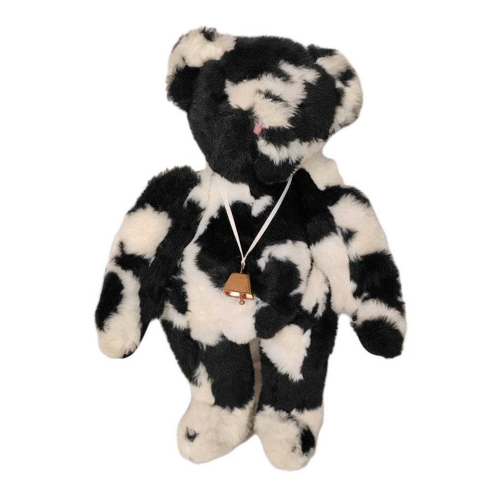 Vintage Vermont Teddy Bear 15 in Holstein Cow Print Jointed Needs Surface Clean